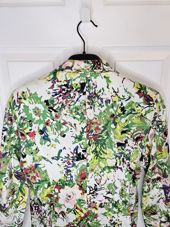 NWOT Liz Claiborne Women's White Floral Blazer Size M Red Lining Colorful Jacket - Picture 13 of 15